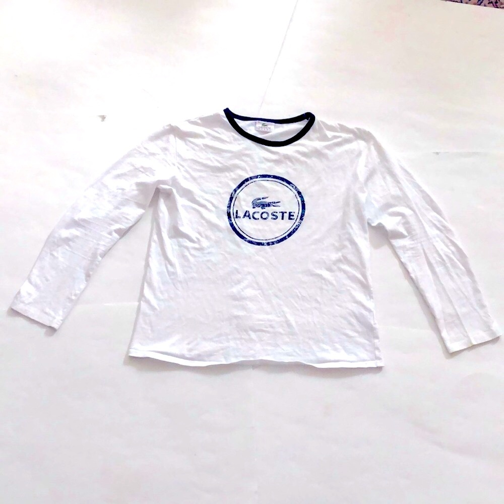 Lacoste Sport 14 T-shirt White long sleeve Dark blue trim & Logo Excellent